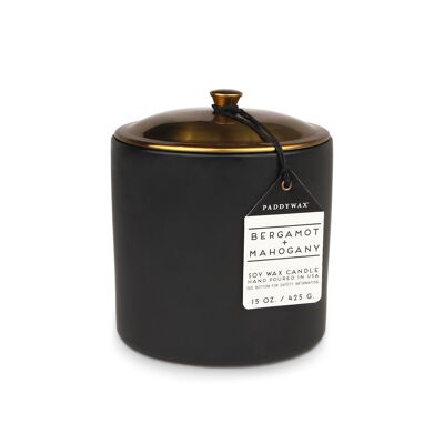 Vela de cerámica negra Hygge de 425 g con 3 mechas - Bergamota + Caoba