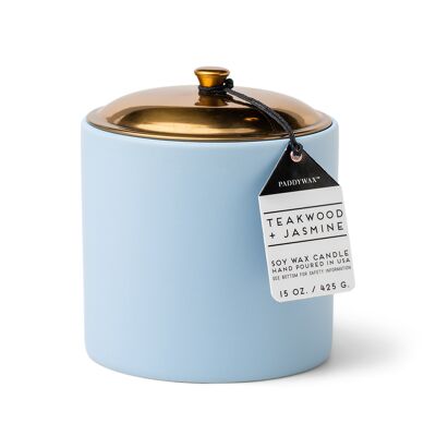 Hygge 425g 3-Wick Icey Blue Ceramic Candle - Teakwood + Jasmine