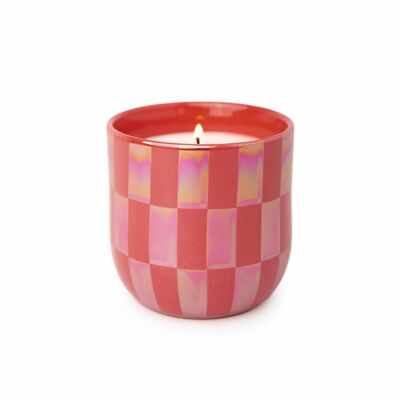 Lustre Ceramic Candle (283g) - Matte Coral - Checks - Cactus Flower