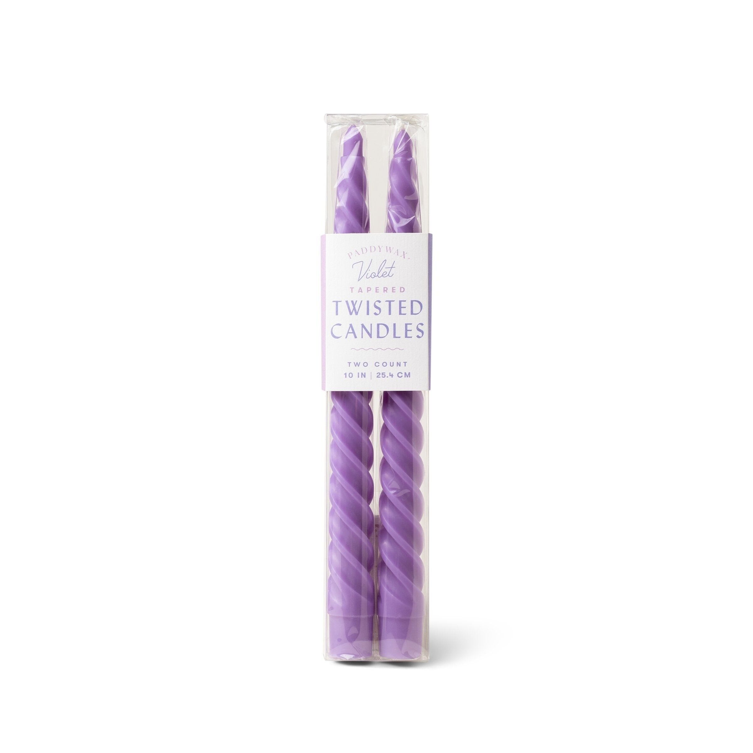 2 candele intrecciate affusolate - viola (altezza 25,4 cm)