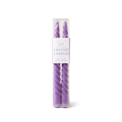 2 Tapered Twisted Candles - Violet (10" Tall)