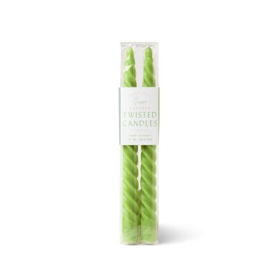 2 Tapered Twisted Candles - Green (10" Tall)