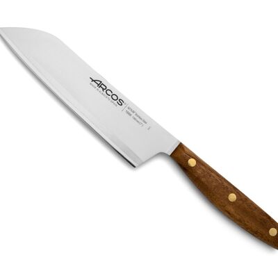 Arcos Serie Nordika - Cuchillo Santoku - Acero Inoxidable NITRUM - Hoja de 190 mm - Mango de Madera Ovengkol 100% natural de bosques certificados FSC - Embalaje 100% reciclado