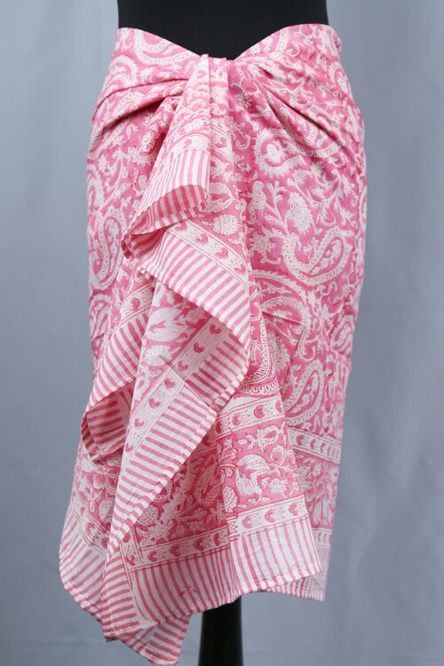 Block Printed Sarong Pareo Beachcoverup  -Pink Paisley