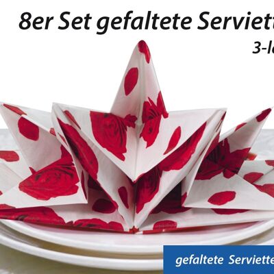 8er Set gefalltete Servietten "Rosen"