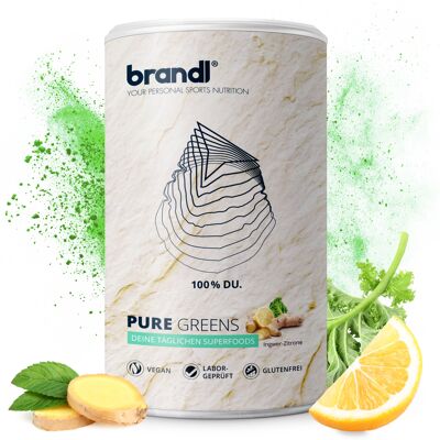 brandl® Superfood Greens powder with ashwagandha, spirulina powder, ginger, broccoli sprouts and much more.