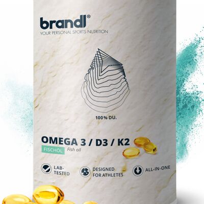 gélules brandl® Omega 3 D3 K2 avec huile de poisson de première qualité Omega 3 | EPA DHA à forte dose avec un ratio de 2:1