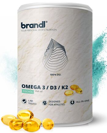 gélules brandl® Omega 3 D3 K2 avec huile de poisson de première qualité Omega 3 | EPA DHA à forte dose avec un ratio de 2:1 1