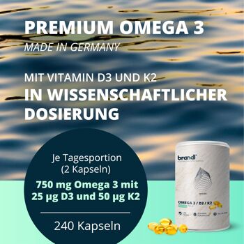 gélules brandl® Omega 3 D3 K2 avec huile de poisson de première qualité Omega 3 | EPA DHA à forte dose avec un ratio de 2:1 4