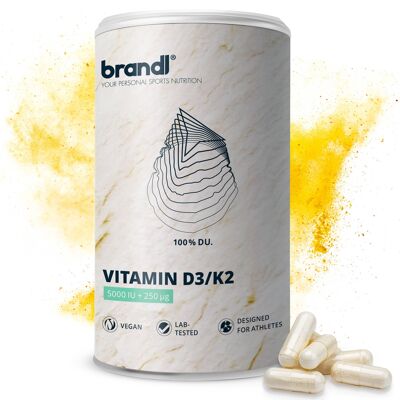 brandl® Vitamine D3 K2 hautement dosée | Capsules végétaliennes premium testées en laboratoire de manière indépendante | D3K2