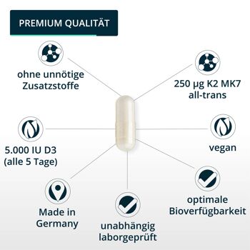 brandl® Vitamine D3 K2 hautement dosée | Capsules végétaliennes premium testées en laboratoire de manière indépendante | D3K2 4