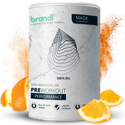 brandl® Pre-Workout Booster 2.0 with guarana, yerba mate, taurine powder, EAAs