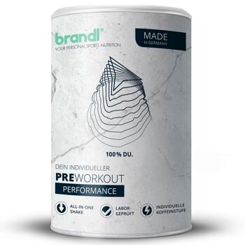 brandl® Pre-Workout Booster 2.0 avec guarana, yerba mate, poudre de taurine, EAA 6