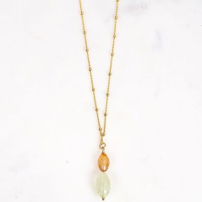 Gold plated silver necklace with fluorite and moonstone drops