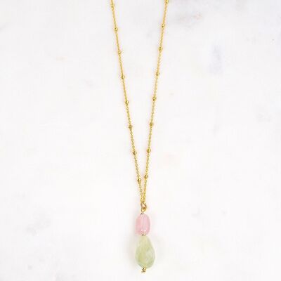 Gold plated silver necklace with rose quartz and fluorite pendant