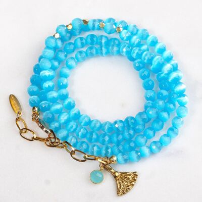 Bracelet wrap oeil de chat, turquoise