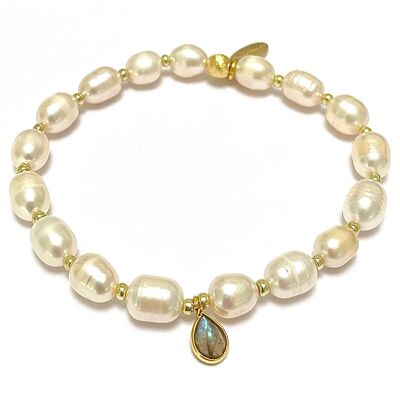 Freshwater pearl bracelet with labradorite pendant
