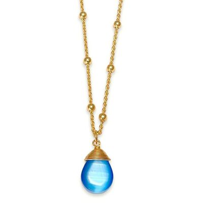Cosmos Necklace with Blue Cat's Eye Drop - 42 cm