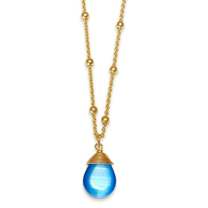 Buy wholesale Cosmos Necklace with Blue Cat's Eye Drop - 78 cm
