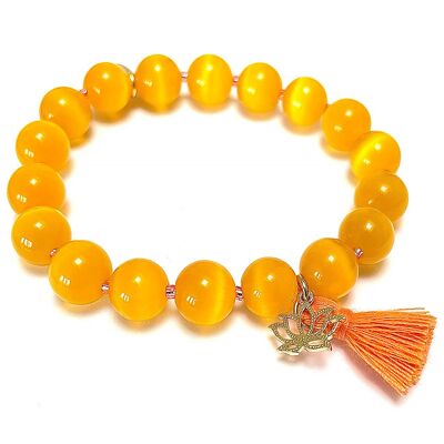 Bracelet boho avec oeil de chat - mandarine