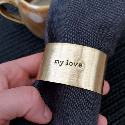 BRUSHED brass napkin ring - my love
