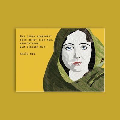 Postkarte Holzschliffpappe - Damen - Anais Nin