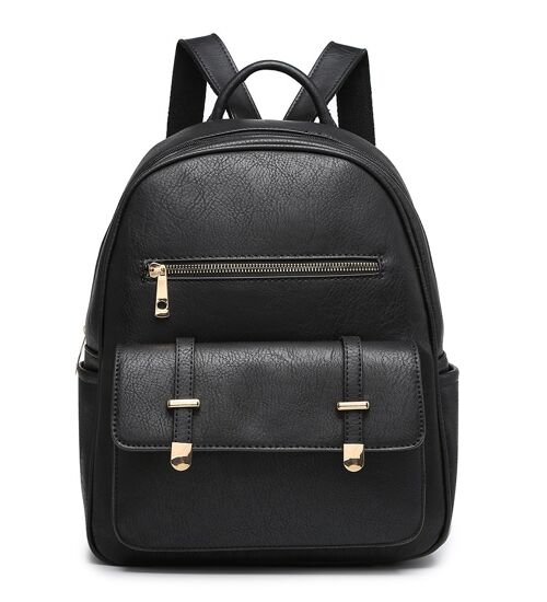 Sturdy Backpack Fashion Travel Casual Daypack Rucksack Water-Proof Light Weight PU Leather Bag for Travel/Business/College - A36445 black