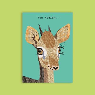 Postkarte Holzschliffpappe - Tiere - Dikdik