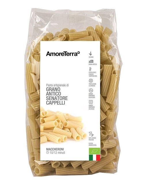 MACCHERONI BIO DI GRANO ANTICO VARIETA' CAPPELLI - 100% GRANO BIOLOGICO ITALIANO - TRAFILATA AL BRONZO - LENTA ESSICCAZIONE A BASSA TEMPERATURA - ALTA QUALITA'