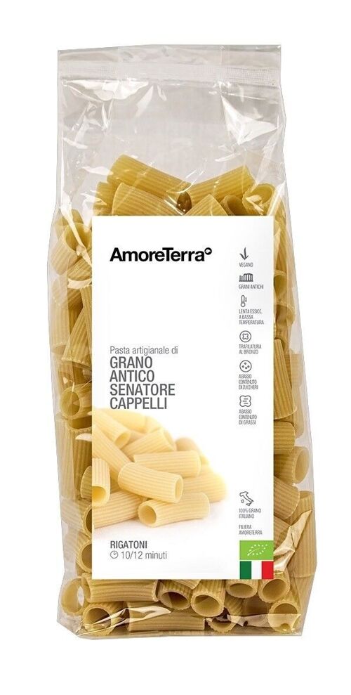 RIGATONI DI GRANO ANTICO VARIETA' CAPPELLI - 100% GRANO BIOLOGICO ITALIANO - TRAFILATA AL BRONZO - LENTA ESSICCAZIONE A BASSA TEMPERATURA