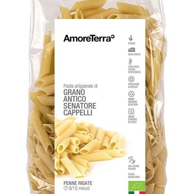 PENNE RIGATE OF ANCIENT WHEAT VARIETY CAPPELLI - 100% ITALIAN ORGANIC WHEAT - BRONZE DRAWN - SLOW DRYING AT LOW TEMPERATURE