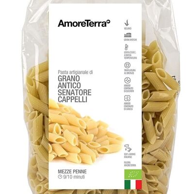 MEZZE PENNE RIGATE OF ANCIENT WHEAT CAPPELLI VARIETY - 100% ITALIAN ORGANIC WHEAT - BRONZE DRAWN - SLOW DRYING AT LOW TEMPERATURE