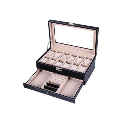 Horlogebox voor 12 horloges met sieradenvak 32,5 x 11,5 x 19,5 cm (B x H x D)