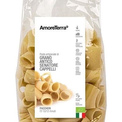 PACCHERI LISCI DI GRANO ANTICO VARIETA' CAPPELLI - 100% GRANO BIOLOGICO ITALIANO - TRAFILATA AL BRONZO - LENTA ESSICCAZIONE A BASSA TEMPERATURA