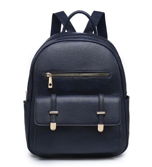 Sturdy Backpack Fashion Travel Casual Daypack Rucksack Water-Proof Light Weight PU Leather Bag for Travel/Business/College - A36445 dark blue