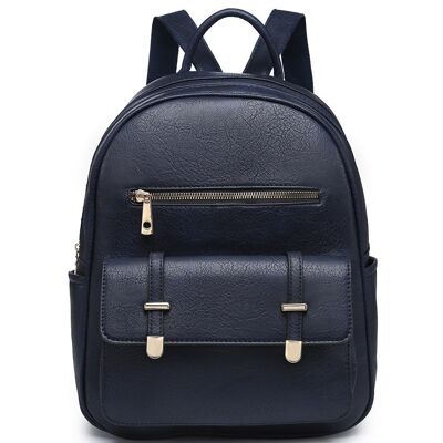 Sturdy Backpack Fashion Travel Casual Daypack Rucksack Water-Proof Light Weight PU Leather Bag for Travel/Business/College - A36445 dark blue
