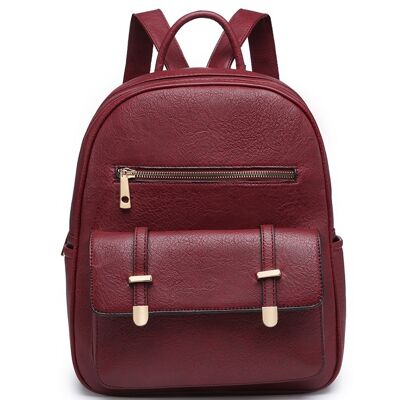 Sac à Dos Robuste Mode Voyage Casual Daypack Sac à Dos Sac à Dos en Cuir PU Léger Imperméable pour Voyage/Affaires/Université - A36445 vin rouge