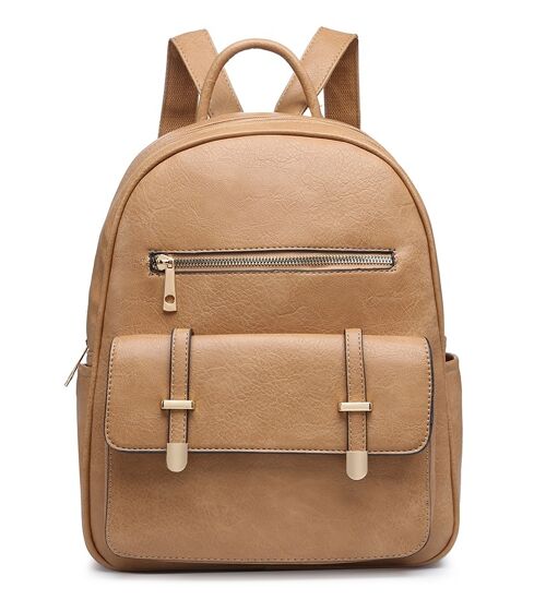 Sturdy Backpack Fashion Travel Casual Daypack Rucksack Water-Proof Light Weight PU Leather Bag for Travel/Business/College - A36445 Camel