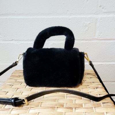 Faux Fur Rectangle Small  Crossbody Bag Soft Shoulder Bag with Adjustable Shoulder Strap -8008 black