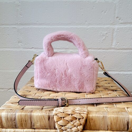 Faux Fur Rectangle Small  Crossbody Bag Soft Shoulder Bag with Adjustable Shoulder Strap -8008 pink