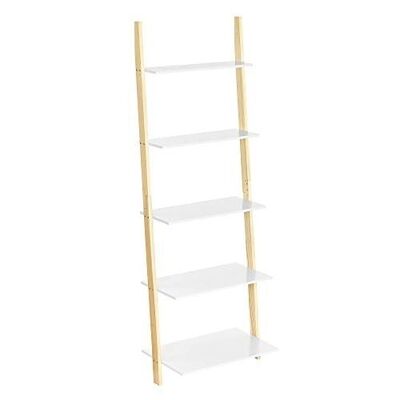 Ladderplank met 5 niveaus in mat wit en natuurlijke kleur 60 x 35 x 171 cm (L x B x H)