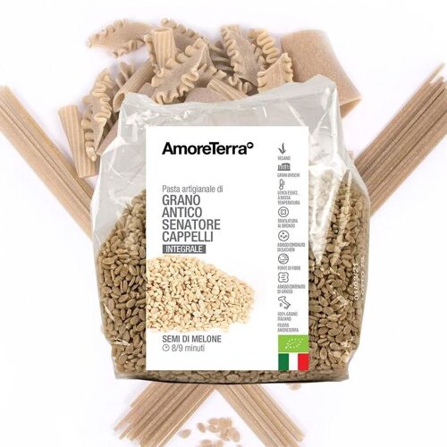 SEMI DI MELONE INTEGRALI - Pastina DI GRANO ANTICO VARIETA' CAPPELLI - 100% GRANO BIOLOGICO ITALIANO - TRAFILATA AL BRONZO - LENTA ESSICCAZIONE A BASSA TEMPERATURA - ALTA QUALITA'