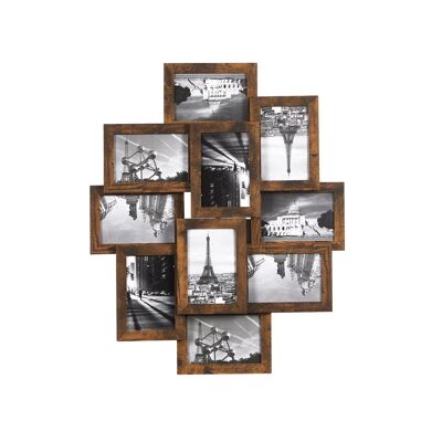 Fotolijst collage voor 10 foto's vintage bruin 60 x 49,3 x 3,6 cm (B x H x D)