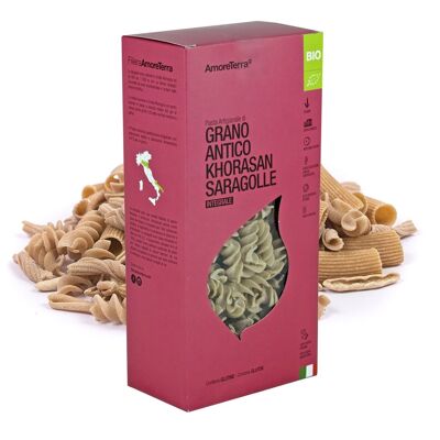 WHOLE KHORASAN SARAGOLLE CHIPS - ORGANIC PASTA - ANCIENT WHEAT - STONE MILLING - 100% ITALIAN - HANDMADE WORK WITH SLOW DRYING AT LOW TEMPERATURE - HIGH QUALITY - MADE IN ITALY