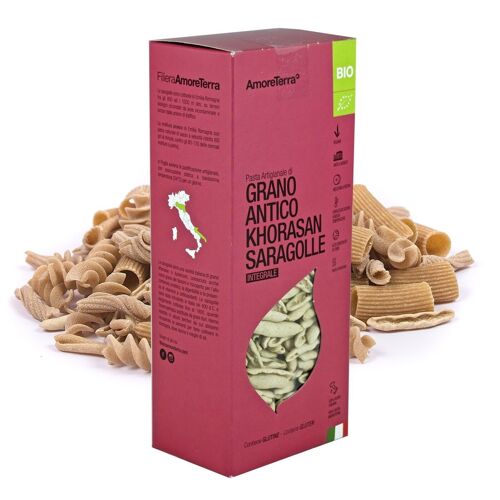 RASCHIATELLI INTEGRALI DI KHORASAN SARAGOLLE - PASTA BIOLOGICA - GRANO ANTICO - MOLITURA A PIETRA - 100% ITALIANO - LAVORAZIONE ARTIGIANALE CON LENTA ESSICCAZIONE A BASSA TEMPERATURA - ALTA QUALITA' - MADE IN ITALY