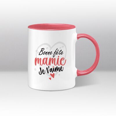 Mug blanc et rose Illustration "Bonne fête mamie"