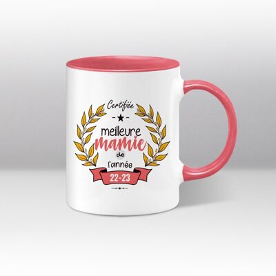 Mug blanc et rose Illustration "Certifiée meilleure mamie de l'année"