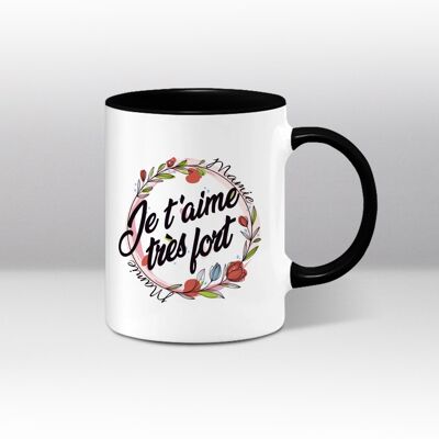 Mug blanc et noir Illustration couronne "Mamie je t'aime très fort"