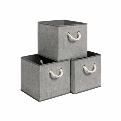 Set van 3 stoffen dozen zonder deksel grijs 30 x 30 x 30 cm (L x B x H)
