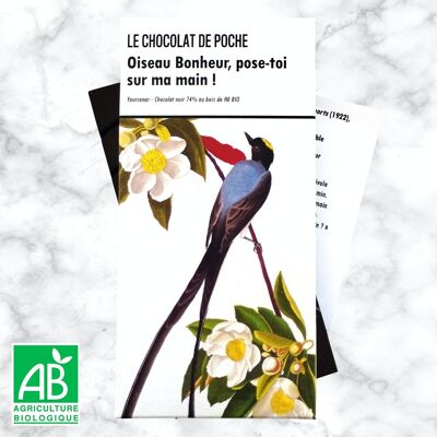 Organic dark chocolate bar 74% Bois de Hô - Happiness bird, land on my hand!